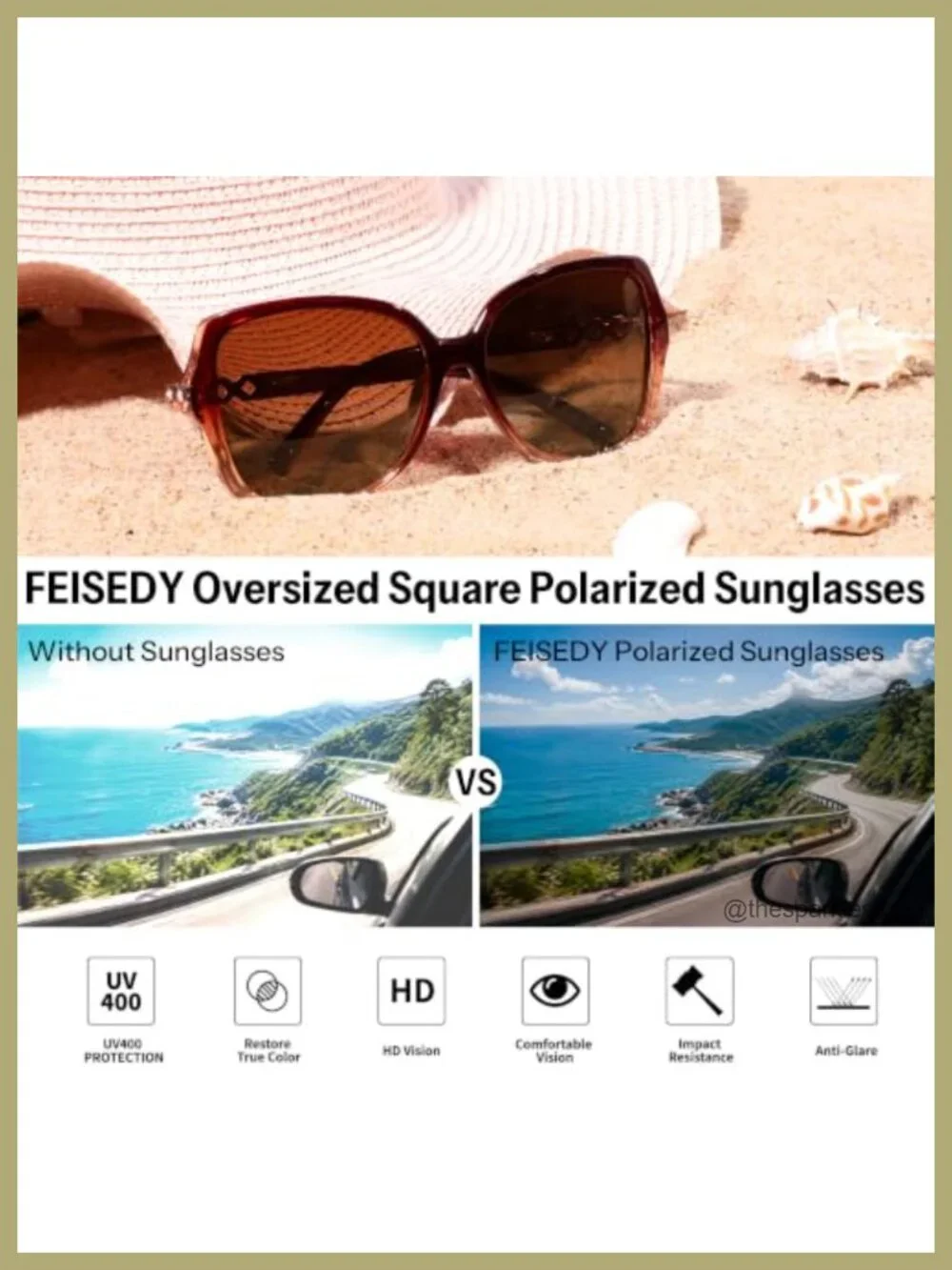 Retro Polarized Sunglasses Women Chunky Square Frame UV400 Protection